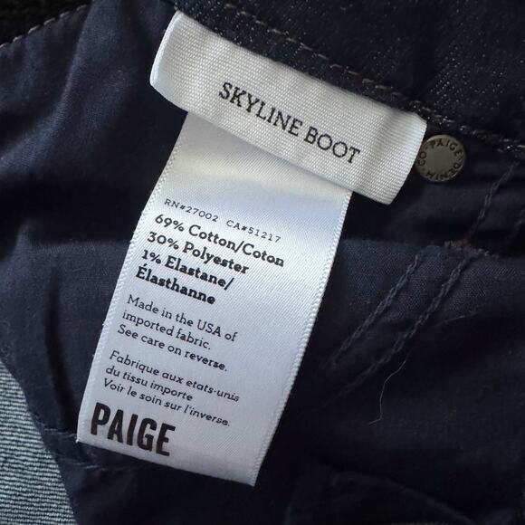 Paige Skyline Boot Jeans Women's Sz 10 30 Blue Dark wash Bootcut Mid Rise Boho - Picture 6 of 16